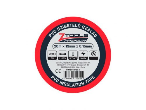 Z-TOOLS PVC szigetelőszalag Piros 20mx19mm/0,15mm