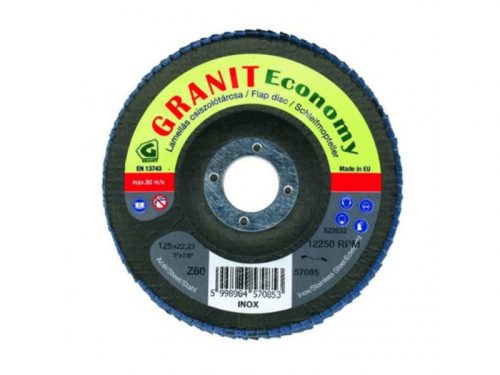 Granit Economy lamellás csiszolótárcsa INOX (kúpos) 125x22,23 mm Z60