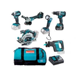   Makita DLX6092T Akkus Gépszett 18V LXT 2x5,0Ah DGA504 +DHP484 +DHS680 +DJR188 +DTD153 +DML802